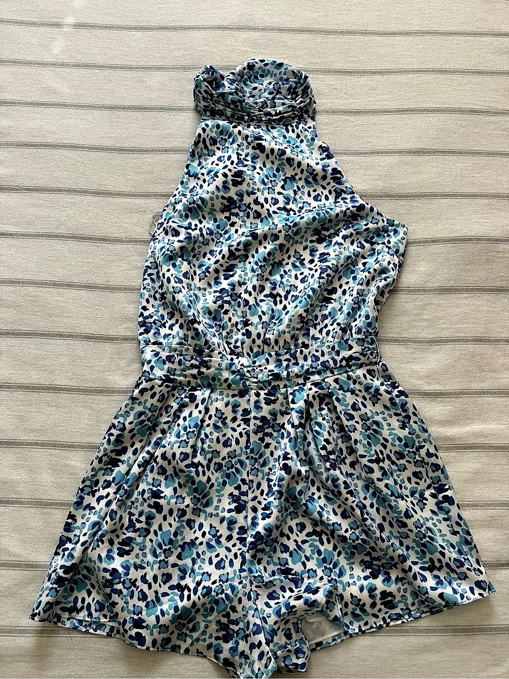 Women's Animal Print Romper in Blue & White Size medium